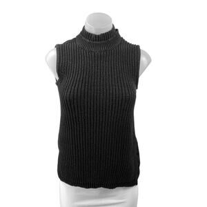 Central Park West Black Chunky Knit Sleeveless Turleneck Sweater Tank Top Size S
